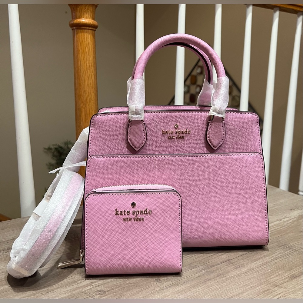 ❌SOLD❌ NWT Kate Spade Madison Satchel and Wallet Set in Berry Crea Color - Picture 1 of 8